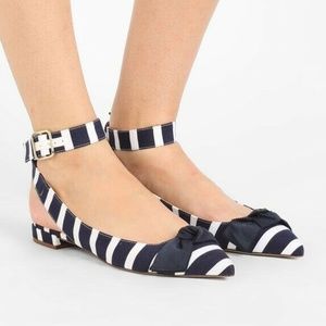 J. Crew Ankle Strap Flats Striped Navy Blue White